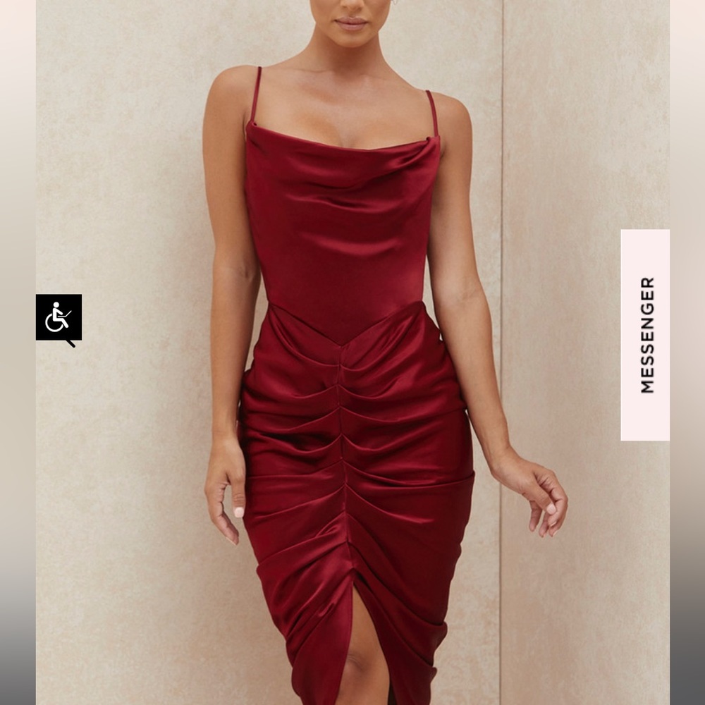 NERA WINE SATIN DRAPED CORSET DRESS